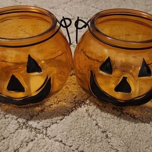Halloween Pumpkin Glass Candle Holders
